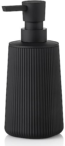 Small Soap Dispenser for Bathroom and Kitchen, Modern Farmhouse Striped Style Plastic Hand Soap Dish Soap Dispenser with Pump Matte Black