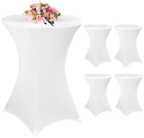 4 Stück Stehtisch Hussen Stehtische Weiß, Stehtischhusse für Ø 80-85 cm Stehtische und Bistrotische, Stretch-Tischdecke mit Fußtaschen für Hochzeit Geburtstagsfeier Bankett(80 cm, weiß)
