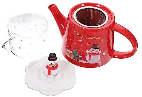 HEMOTON Set Da Tè Natalizio in Ceramica Teiera e Tazza, Manico Ergonomico, Finitura Lucida, Adatto Per Casa, Ufficio e Picnic, Regalo Natale