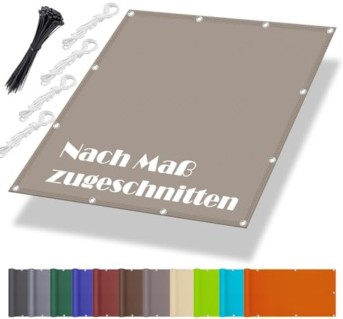 Markise Balkon Ohne Bohren 2x2M, Segeltuch Wasserdicht im Viele Größe und Farben, Schattiernetz mit ösen inkl Befestigungsseile, UV-Schutz, Wetterfest für Garten Terrasse, Khaki
