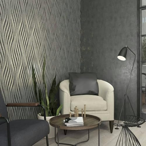 K&L Wall Art moderne Vliestapete glänzende Strukturtapete Vintage Wohnzimmer Bilder schwarze Luxustapete inkl. Tapezier-Ratgeber (Glamour Schwarz Silber)