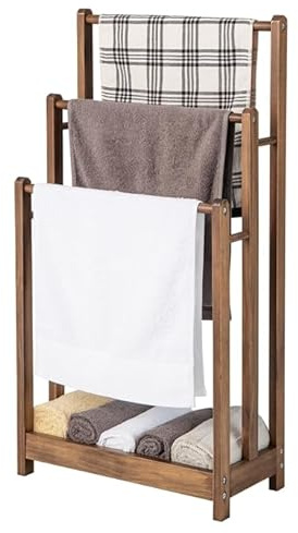 GIANTEX Handtuchständer, Handtuchhalter Stehend mit 3 Stangen, Badetuchhalter ohne Bohren, 45 x 22 x 86 cm, Platzsparender Badetuchständer für Tücher, Kleidung & Decken (Braun)