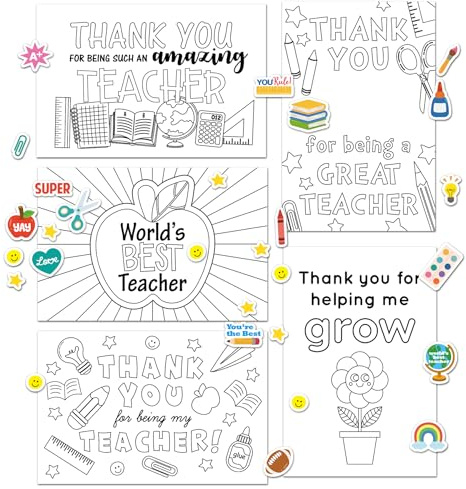 Gooji Dankeskarten für Kinder, Lehrer, Dankeskarten mit Aufklebern zum Ausmalen und Spaß, DIY-Projekt, Schule, Klassenzimmer, Geschenk, Grundschule, Kindergarten, Vorschule, 10 Stück, von Schüler