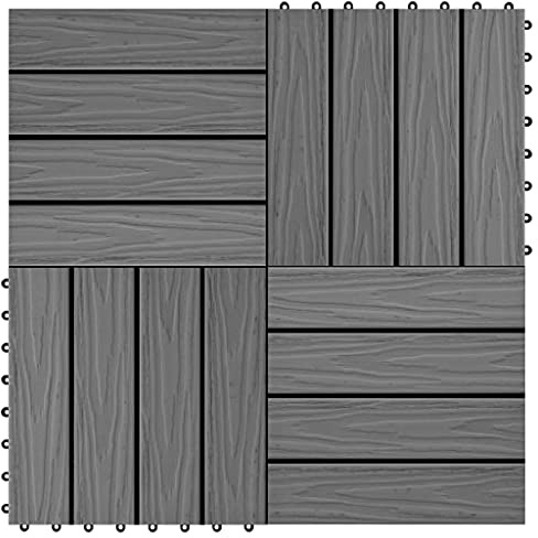 Home Outdoor Autres11 pcs Carreaux de terrasse WPC gaufré profond 30x30 cm 1 m² Gris