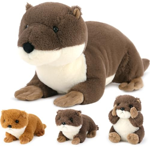 MorisMos Braun Fischotter Kuscheltier XXL, 60cm Riesen Plüschtier Otter mit 3 Baby im Bauch,Gross Plüschotter Plüschtier Stofftier Geschenk für Kinder