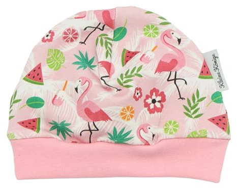 Kleine Könige Mütze Baby Mädchen Beanie · Modell Sommer Wassermelone Flamingo Dance, Babyrosa · Ökotex 100 Zertifiziert · Größe 62/68