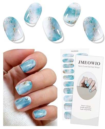 JMEOWIO Nagelfolie Blauer Marmor Gel Nail Nagelfolien Selbstklebend Nail Sticker Uv Härtend Dekoration Nageldesign Zubehör