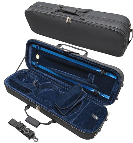 MI&VI NF-3001 Light Hard Violin Case (1/2 Size) with Adjustable Straps | Velvet Plush Cushion | High-Density Foam | Hygrometer | Sheet Pocket (Black)