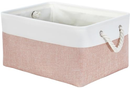 Mangata Soft Fabric Storage Boxes, Multi-Size, Rectangular Container Baskets for Shelf, Wardrobe, Toys and Clothes, 36x26x18 cm, Pink and White(Medium, 1 Pack)