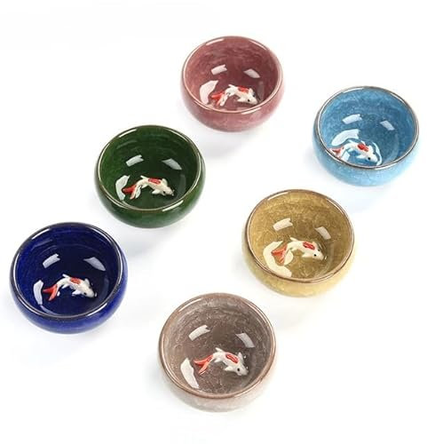 XJHWD Juego de 6 tazas de té de Kung Fu de pescado dorado 3D hechas a mano para una auténtica experiencia de té chino, en caja de regalo