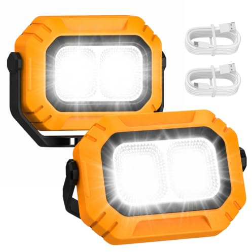 30W LED Akku Strahler Baustrahler Wiederaufladbar Superhell 2000 Lumen | Arbeitsleuchte USB COB Campinglampe Wasserdichtes für Garage Outdoor Camping Angeln Notfall Baustellen, 2 Stück