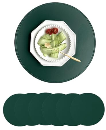 Set di tovagliette rotonde in ecopelle, tovagliette rotonde in stile vintage per tavolo da pranzo, spesse, lavabili e impermeabili, resistenti al calore, per cucina, tavolo da pranzo (green, 6pcs)