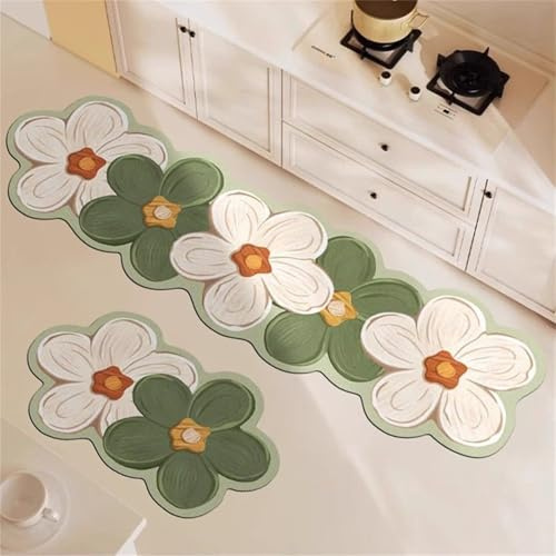 Highdi Tappeto Cucina Antiscivolo Lavabile Stampa Modello Fiore 3D Tappeto Passatoia Cucina Tappeto da Cucina Lungo Tappeti Runner Tappeto Corridoio per Ingresso Soggiorno Bagno (40x120cm,Verde)