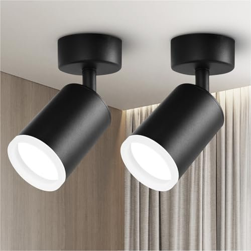 Cinsenten 2 Pack Black Ceiling Spotlights - Adjustable GU10 Socket Wall/Ceiling Spot Lights Indoor, Industrial Matt Black Wall Spotlights for Kitchen Bedroom Lounge Hallway No Bulbs (Black)