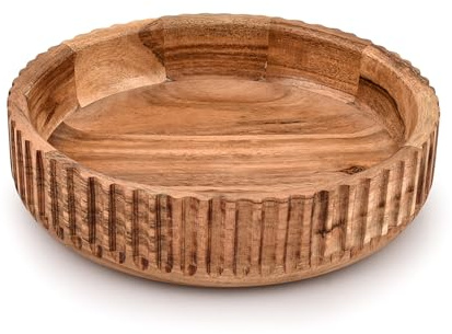 Indus Lifespace Salatschüssel, runde Salatschüssel aus Akazienholz für Lebensmittel, Obst, Servierschalen, Urlaub, Hochzeit, Bauernhaus-Dekoration (25,4 x 25,4 x 6,3 cm)