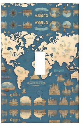 Cubiertas de salida con impresión de mapa del mundo, 1 placa de pared de tamaño estándar, cubiertas de placas frontales de policarbonato de doble salida