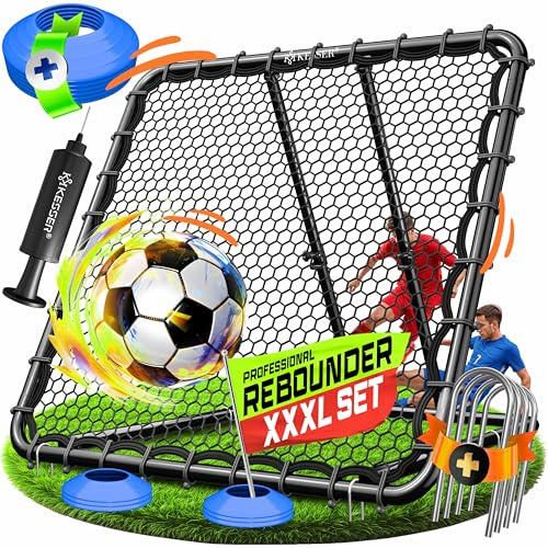 KESSER® Rebounder da calcio, 128 x 128 cm, rete da allenamento regolabile, passaporto e tiro, con pompa ad aria, 6 cappelli di marcatura e 4 ganci di resistenza, per pallamano, pallavolo