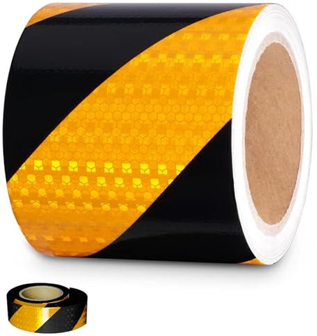 12m × 5cm Reflektierendes Band, Reflektierendes Klebeband, Warnaufkleber Reflektorband Selbstklebend Klebeband Schwarz und Gelb, Warnmarkierung Sicherheit, für Fahrzeuge, Autos, Anhänger, Outdoor