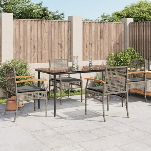 Fasba Garten Essgruppe mit Kissen 5-TLG., Gartenmöbel Set Sitzgruppe, Essgarnitur Gartengarnitur, Terrasse Balkon Möbel Garnitur, Grau Poly Rattan