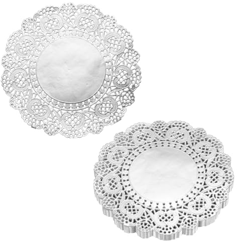 QUARKZMAN 200 Stück Tortenspitzen 12,7cm Rund, Silber | Dekoratives Einweg-Tischset aus Spitzenpapier für Kuchen Desserts Lebensmitteldekoration Hochzeit Geburtstag