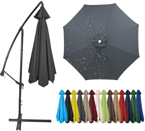2.0m to 4.0m Replacement Parasol Canopy, 6/8 Ribs Garden Umbrella Replacement Parasol Fabric, UV 50+ Protection For Garden Yard Beach Umbrella (Grey,3.5m / 8 Ribs)