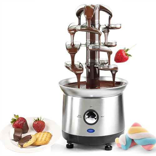 Fondue au Chocolat électrique, Fontaine à Chocolat 1250 g, 4 Niveaux, en Acier Inoxydable, pour Nachos, sauces et liqueurs.