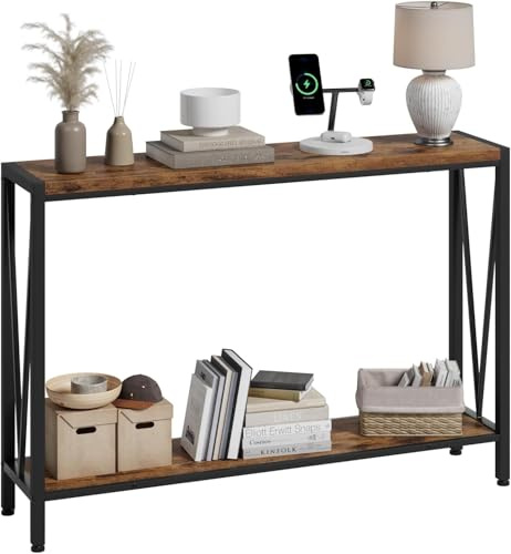 Garvee Konsolentisch mit Ablagen 110 T x 25B x 76H cm Beistelltisch schmaler Sofatisch mit Metallrahmen Eingangstisch Flurtisch Sofatisch für Wohnzimmer Eingang Flur