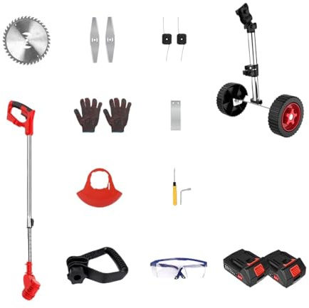 SMTYXS Tosaerba Elettrico da 24 V, Decespugliatore, 21000 Giri/min, Tagliabordi A Batteria, Regolabile, Pieghevole, con Ruota in Ferro
