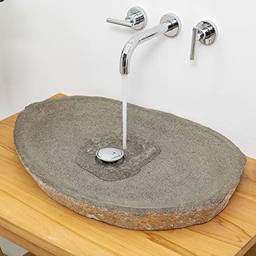 Naturstein Waschbecken flach 70 cm Flussstein für Bad Gäste WC Garten Wohnfreuden