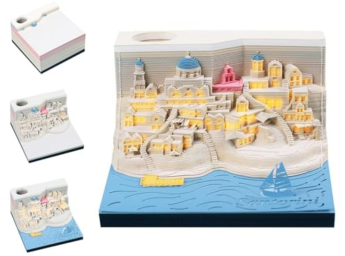 3D Calendrier Hebdomadaire 2026, Santorini Calendrier de Bureau 2026, à Déchirer Calendriers Hebdomadaire Créative Sculpture Cadeau pour les Noël, Anniversaires, la Maison, la Déc