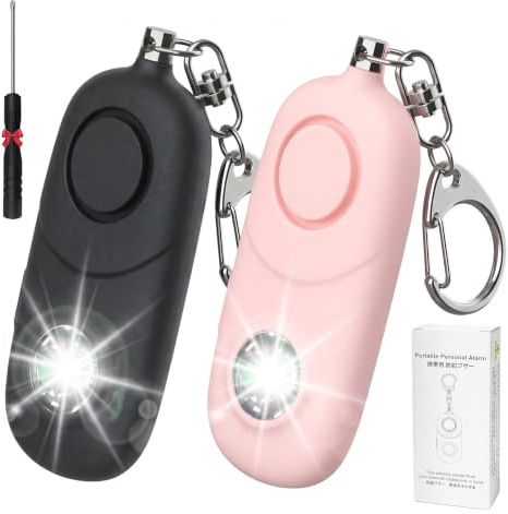 Qoosea 135dB 2 Persönlicher Alarm Schlüsselanhänger mit Stroboskoplicht Laute Sirene für Sicherheitsalarme für Frauen Kinder Studenten Senioren – Notfall-Selbstverteidigung Nachtsport(Rosa+Schwarz)