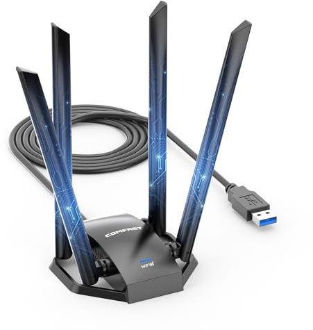 COMFAST BE6500 Adaptador WiFi USB para PC, Antena WiFi PC Largo Alcance | USB3.0 Receptor WiFi 7 Tri-Banda 6G/5G/2,4G, 4*5dBi Antenas, WPA3, MU-MIMO, OFDMA, Controlador Integrado, Windows 10/11