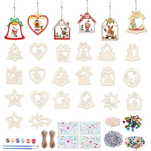 PIujsym Weihnachten Bastelset 60 Teile Bastelset Weihnachten mit Holzanhängern und Zubehör Basteln ab 6 7 8 9 10 Jahre Ideal für Basteln Mädchen 8 Jahre Kleine Weihnachtsgeschenke
