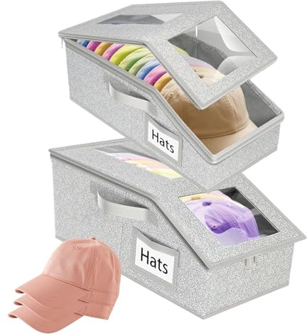 Generisch Organizador de sombreros – Caja de almacenamiento apilable | 2 piezas soporte a prueba de polvo con ventana transparente, para niños, mujeres, hombres, dormitorios universitarios, oficina,