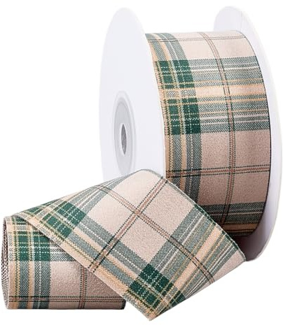FINGERINSPIRE 9.14m Ruban de Velours Métallique Avec Motif à Carreaux Réversible 38mm de Large Polyester Vert Tartan Ruban à Carreaux pour Emballage Cadeau Décoration de Sapin et Couronnes de Noël