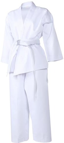 ifundom Uniforme de Karaté Adulte Blanc en Polyester Réutilisable Ceinture Élastique pour Entraînement et Compétition, 1 Set Complet