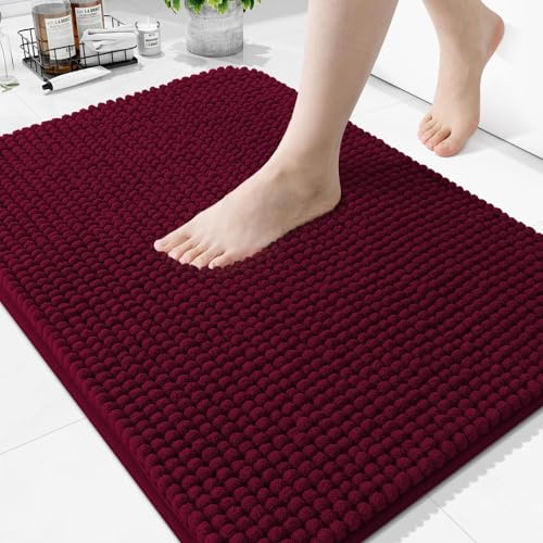 Homaxy Extra Dicke Chenille Badezimmerteppich 51×76 cm, Weinrot | Weiche, Rutschfest, Maschinenwaschbar, Saugfähige, TPR-Rückseite, Waschbar, Badteppich, Duschvorleger für Badezimmer