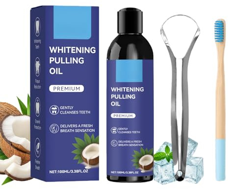 Coconut Oil Pulling Mouthwash for Teeth Whitening & Fresh Breath,Natural Mint Fresh Breath Care,Travel-Friendly Oral Care,Teeth Whitening Mouthwash with Toothbrush and Tongue Scraper(100ml)