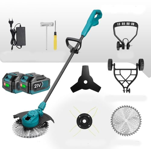 Tondeuse À Gazon Électrique sans Balais De 10 Pouces, Tondeuse Électrique sans Fil pour 21v, Tête De Désherbage Et 2 Types De Lames, Moteur sans Balais