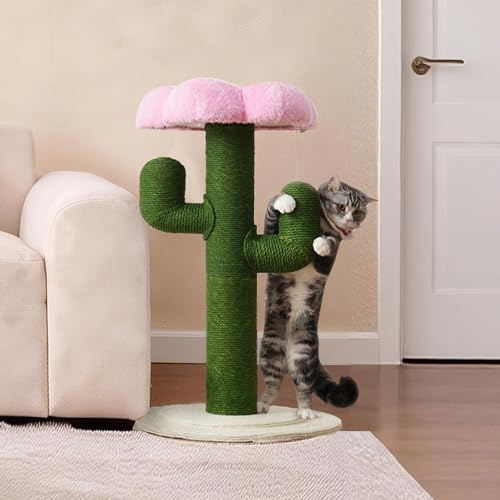 Merax Árbol rascador de cactus de 90 cm, con troncos gruesos de sisal, protección antivuelco, árbol pequeño para gatos, muebles para gatos, apartamento, espacio para dormir y escalar, estable y ahorra