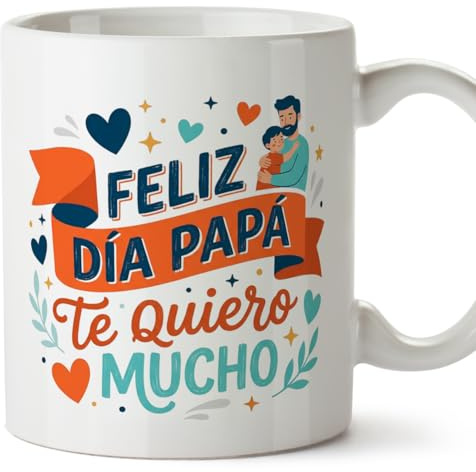 MUGFFINS taza papa con frase Feliz día papá Te quiero mucho en Español 330 Ml/11 oz | regalo padre | regalos cumpleaños padre | navidad | progenitores v2
