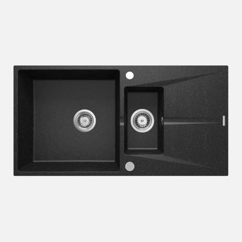 Fregadero de cocina de granito con 2 senos y escurridor 97x50 cm grafito - Drax
