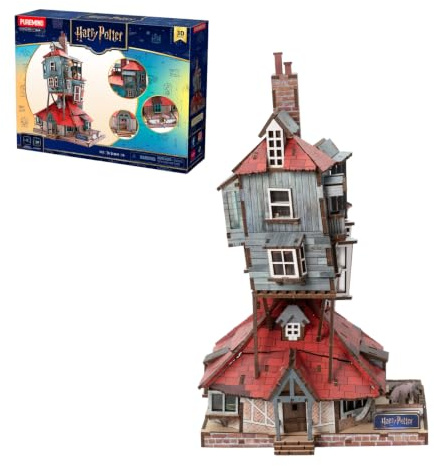 PUREMIND Harry Potter Der Fuchsbau, 3D-Holzpuzzle Weasley-Haus Bausatz | Offiziell lizenziert, Harry-Potter-Geschenke, Türen zum Öffnen, 16 Fenster, kleberfreier DIY-Aufbau, für Regal und Vitrine