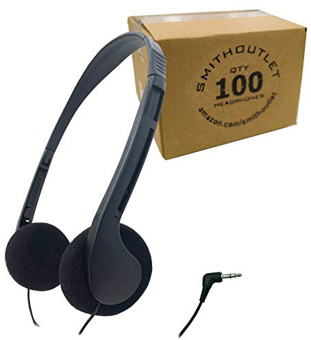SmithOutlet 100 Stück Bulk Klassenzimmer Kopfhörer Student Kopfhörer Klasse Set Kopfhörer Student Testing Bibliothek Computer Labs Wired 3,5 mm Klinke (Schwarz)