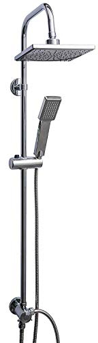 Duschset Edelstahl Duschsystem ohne Armatur, mit Regendusche (176,5 x 176,5 mm) und Handbrause, Regendusche ohne Armatur - Dusche komplett - Chrom Duschwand für Badewanne, Duscharmatur Komplettset