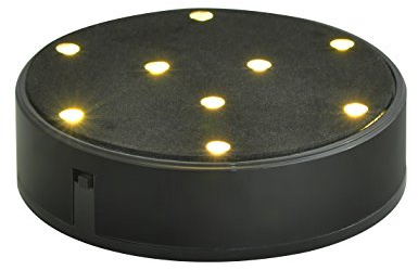 KITOSUN 4inch Uplight Lamp Round LED Base Vase Light with 9 Super Bright LEDs for Centerpiece Vase Lighting Decoration Operated by 3aa Batteries (Warm White Lights Black Body)