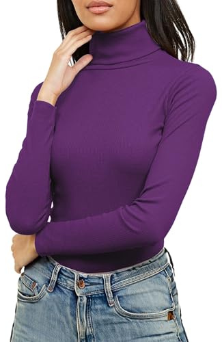 Re Tech UK Ladies Plain Ribbed Cotton Polo Turtle Roll Neck Tunic Top Jumper Full Sleeve, Purple, XXL 20-22 Plus Size