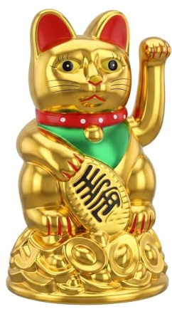 Gato de la suerte Starlet24, gato que saluda, gato Feng Shui, Maneki Neko, plástico, dorado, 11 cm