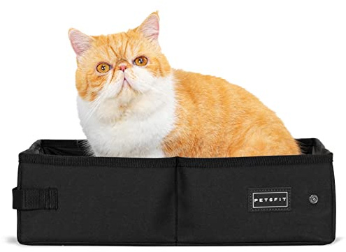 Petsfit Portable Litiere de Voyage pour Chat Pliable, Super étanche, Robuste et Durable, Lavable Bac à Litière transportable Chat pour Maison, Hôtel, Camping,XL Voiture, Bureau
