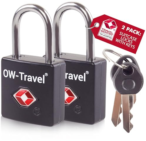 OW-Travel Candado con Llave TSA. Cerraduras para maletas. Candado para Taquilla. Candados para mochilas y maletas. Candado Taquilla Gimnasio. TSA candado seguridad equipaje con Llaves Negro 2